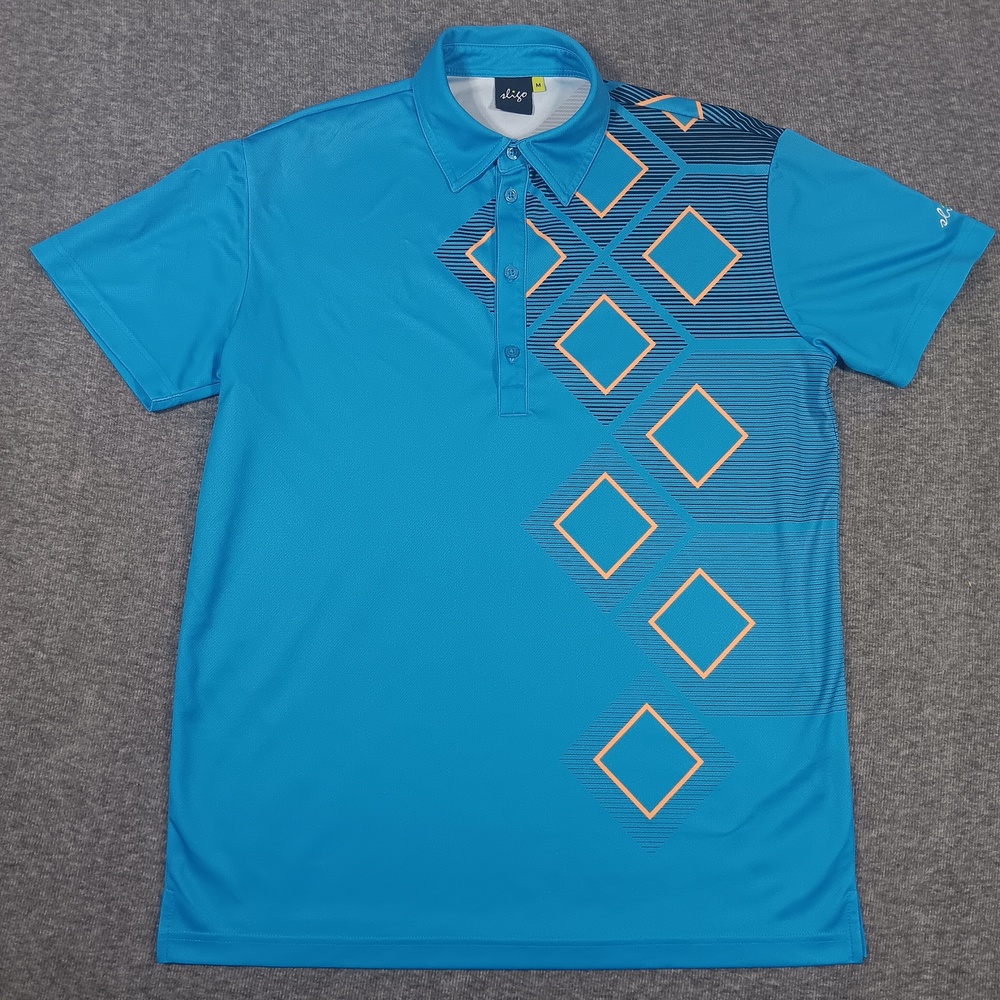 Sligo Polo Shirt Mens Medium Blue Geometric Diamond Golf Performance Lightweight